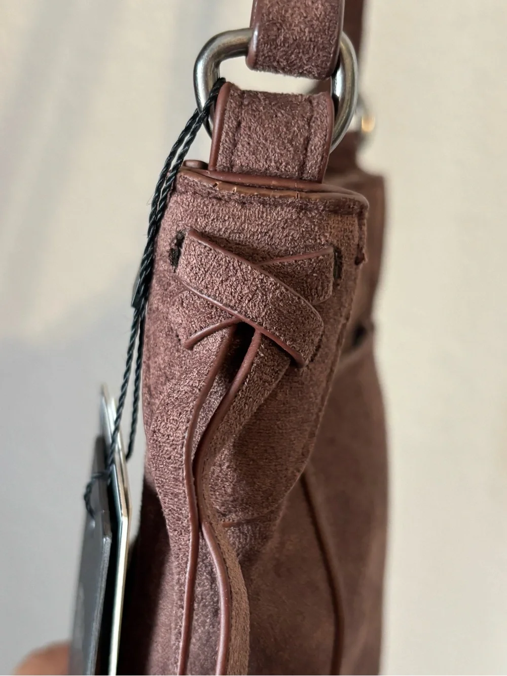 Ed Hardy Brown Suede Crossbody with Rhinestone Cross
